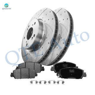 Set of 6 Front 293mm Drilled Slotted Brake Rotors-Ceramic Brake Pad Kit For 2013-2022 Honda Accord