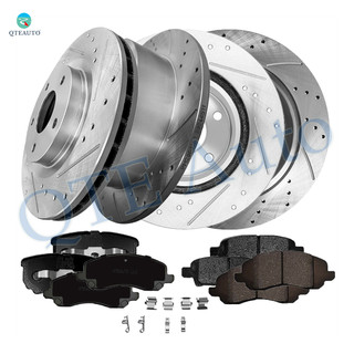 Set of 12 Front 294mm-Rear 262mm Drilled Slotted Brake Disc Rotors-Front D1285 8402 Rear D1037 7940 Ceramic Brake Pad kit For 2007-2010 Chrysler Sebring