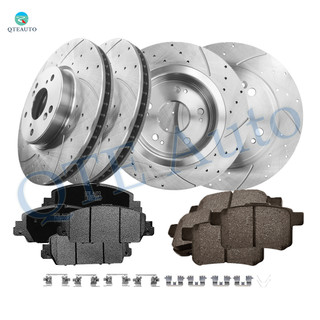 Set of 12 Front 293mm-Rear 282mm Drilled Slotted Brake Rotors-Ceramic Brake Pad Kit For 2013-2017 Honda Accord