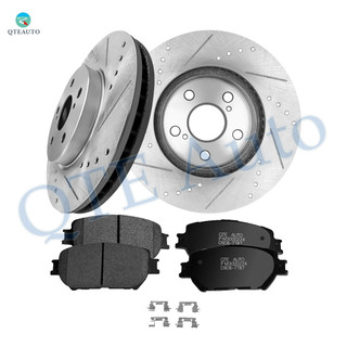 Set of 6 Front 296mm Drilled Slotted Brake Disc Rotors-Ceramic Brake Pad Kit For 2002-2006 Toyota Camry