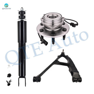 Set of 3 Front Left Lower Control Arm Ball Joint-Wheel Hub Bearing Assembly-Shock Absorber For 2002-2006 Cadillac Escalade Monotube Performance Upgrade