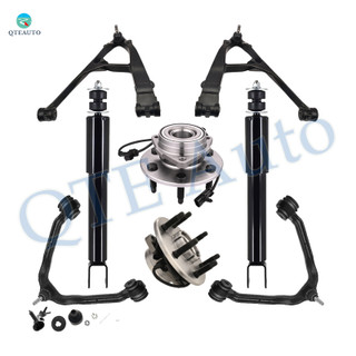 Set of 8 Front Upper and Lower Control Arm Ball Joint-Wheel Hub Bearing Assembly-Shock Absorber For 2003-2006 Cadillac Escalade ESV