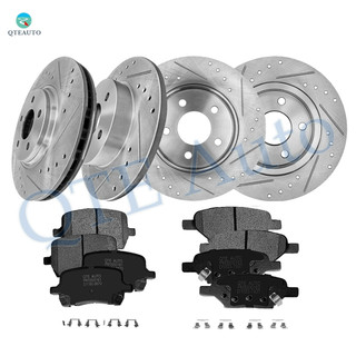 Set of 12 Front 296mm-Rear 270mm Drilled Slotted Brake Disc Rotors-Ceramic Brake Pad Kit For 2008 Chevrolet Cobalt