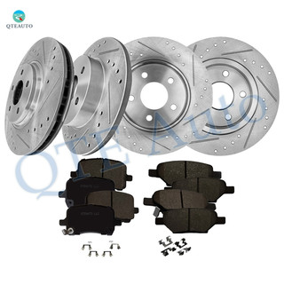 Set of 12 Front 296mm-Rear 270mm Drilled Slotted Brake Disc Rotors-Ceramic Brake Pad Kit For 2004-2006 Chevrolet Malibu