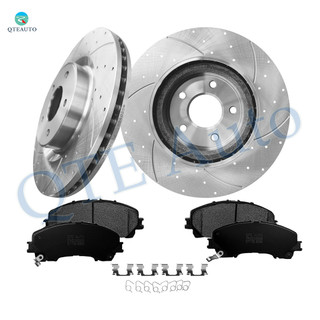 Set of 6 Front 320mm Drilled Slotted Brake Disc Rotors-Ceramic Brake Pad Kit For 2017-2019 Infiniti Q50