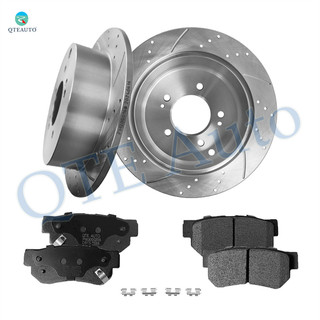 Set of 6 Rear 284mm Drilled Slotted Brake Disc Rotors-Ceramic Brake Pad Kit For 2001-2006 Hyundai Santa FE