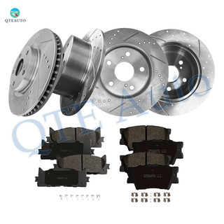 Set of 12 Front 296mm-Rear 281mm Drilled Slotted Brake Disc Rotors-Ceramic Brake Pad Kit For 2012-2017 Toyota Camry