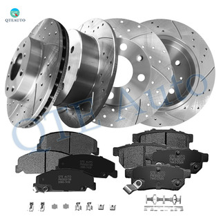Set of 12 Front 240mm-Rear 239mm Drilled Slotted Brake Disc Rotors-Ceramic Brake Pad Kit For 1992-1995 Honda Civic Rear 7443-D564