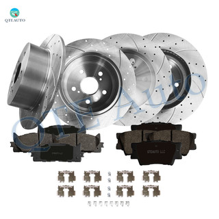 Set of 12 Front 296mm-Rear 281mm Drilled Slotted Brake Disc Rotors-Ceramic Brake Pad Kit For 2013-2018 Lexus ES350