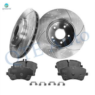 Set of 6 Front 300mm Drilled Slotted Brake Disc Rotors-Ceramic Brake Pad Kit Replacement For 2003 Mercedes-Benz CLK320