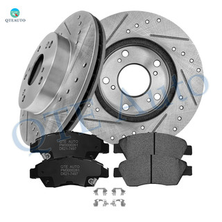 Set of 6 Front 262mm Drilled Slotted Brake Disc Rotors-Ceramic Brake Pad Kit For 2004-2011 Honda Civic