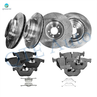 Set of 12 Front 348mm-Rear 336mm Drilled Slotted Brake Disc Rotors-Ceramic Brake Pad Kit For 2009-2013 BMW 335I Xdrive