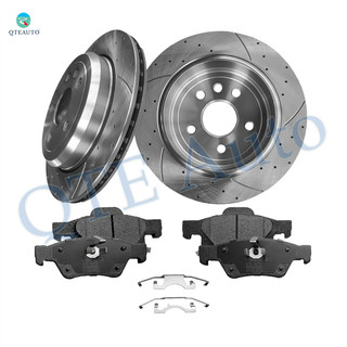 Set of 6 Rear 330mm Drilled Slotted Brake Disc Rotors-Ceramic Brake Pad Kit For 2011-2013 2015-2019 Jeep Grand Cherokee