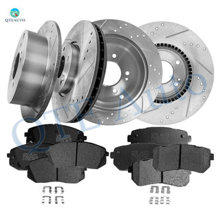 Set of 12 Front 300mm-Rear 284mm Drilled Slotted Brake Disc Rotors-Ceramic Brake Pad Kit For 2010-2015 Hyundai Tucson