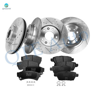 Set of 12 Front 299mm-Rear 280mm Drilled Slotted Brake Disc Rotors-Ceramic Brake Pad Kit For 2007-2012 Lincoln MKZ