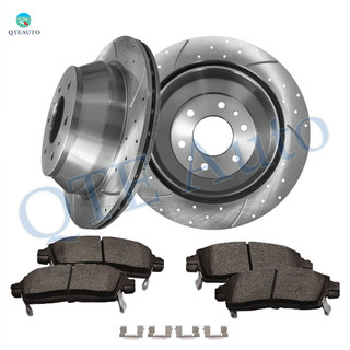 Set of 6 Rear 325mm Drilled Slotted Brake Disc Rotors-Ceramic Brake Pad Kit For 2004-2007 Buick Rainier