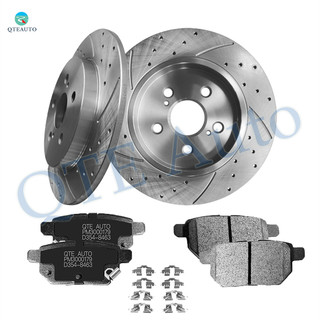Set of 6 Rear 259mm Drilled Slotted Brake Disc Rotors-Ceramic Brake Pad Kit For 2017-2021 Toyota Prius Prime