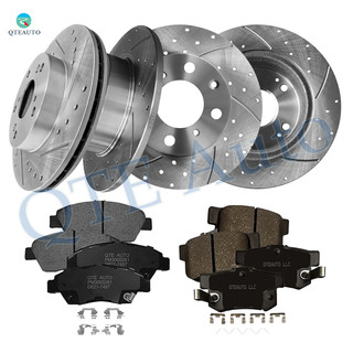 Set of 12 Front 262mm-Rear 260mm Drilled Slotted Brake Disc Rotors-Ceramic Brake Pad Kit For 2009-2011 Honda Civic