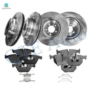 Set of 12 Front 348mm-Rear 336mm Drilled Slotted Brake Disc Rotors-Ceramic Brake Pad Kit For 2008 BMW 335XI
