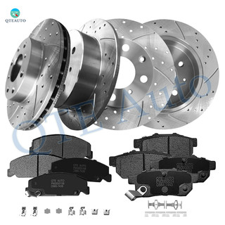 Set of 12 Front 240mm-Rear 239mm Drilled Slotted Brake Disc Rotors-Ceramic Brake Pad Kit For 1993 1995-1997 Honda Civic DEL SOL Front D560 7439