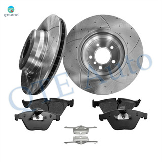 Set of 6 Front 348mm Drilled Slotted Brake Disc Rotors-Ceramic Brake Pad Kit For 2011-2013 BMW 335IS