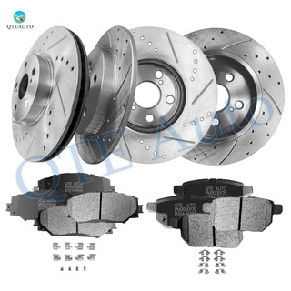 Set of 12 Front 275mm-Rear 259mm Drilled Slotted Brake Disc Rotors-Ceramic Brake Pad Kit For 2009-2013 Toyota Matrix