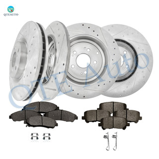 Set of 12 Front 329.8mm-Rear 333.8mm Drilled Slotted Brake Disc Rotors-Ceramic Brake Pad Kit For 2009-2011 Honda Pilot