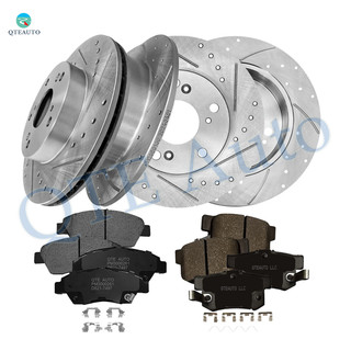 Set of 12 Front 262mm-Rear 260mm Drilled Slotted Brake Disc Rotors-Ceramic Brake Pad Kit For 2002-2006 Acura RSX