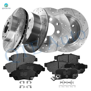Set of 12 Front 240mm-Rear 239mm Drilled Slotted Brake Disc Rotors-Ceramic Brake Pad Kit For 1993 1994 Honda Civic