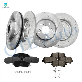 Set of 12 Front 319.7mm-Rear 333.8mm Drilled Slotted Brake Disc Rotors-Ceramic Brake Pad Kit For 2011-2014 Honda Odyssey