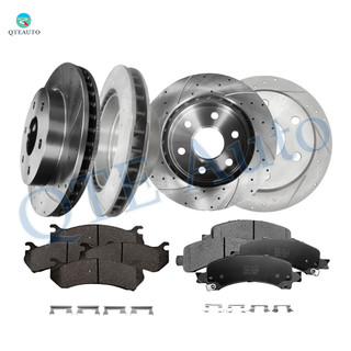 Set of 12 Front 305mm-Rear 330.2mm Drilled Slotted Brake Disc Rotors-Ceramic Brake Pad Kit For 2005 2006 GMC Yukon
