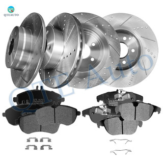 Set of 12 Front 295mm-Rear 300mm Drilled Slotted Brake Disc Rotors-Ceramic Brake Pad Kit For 2012-2015 Mercedes-Benz C250