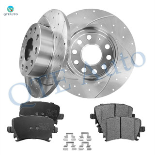 Set of 6 Rear 260mm Drilled Slotted Brake Disc Rotors-Ceramic Brake Pad Kit For 2006-2009 Volkswagen Rabbit