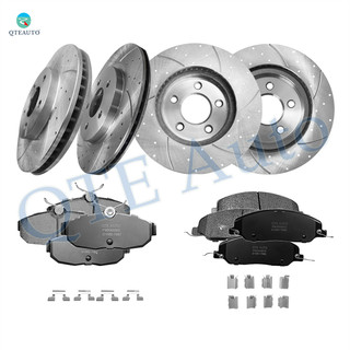 Set of 12 Front 293mm-Rear 300mm Drilled Slotted Brake Disc Rotors-Ceramic Brake Pad Kit For 2005-2010 Ford Mustang