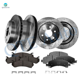 Set of 12 Front 305mm-Rear 330mm Drilled Slotted Brake Disc Rotors-Ceramic Brake Pad Kit For 2004-2006 Cadillac Escalade