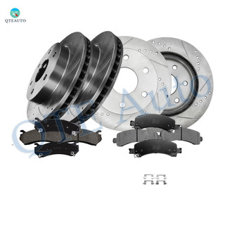 Set of 12 Front 331mm-Rear 330mm Drilled Slotted Brake Disc Rotors-Ceramic Brake Pad Kit For 2005 2006 GMC Yukon XL 1500