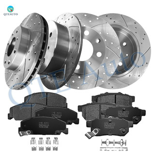 Set of 12 Front 240mm-Rear 239mm Drilled Slotted Brake Disc Rotors-7443-D564 Ceramic Brake Pad Kit Replacement For 1992 1995 Honda Civic Rear 7443-D564