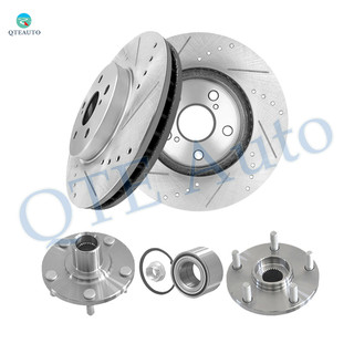 Set of 4 Front 296mm Drilled Slotted Brake Disc Rotors-Wheel Hub Bearing Assembly For 2002 2003 Lexus ES300