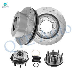 Set of 4 Front 347mm Drilled Slotted Brake Disc Rotors-Wheel Hub Bearing Assembly For 2011 2012 Ford F-350 Super Duty