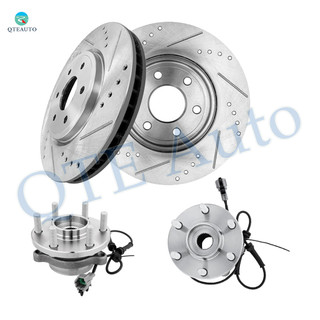Set of 4 Front 296mm Drilled Slotted Brake Disc Rotors-Wheel Hub Bearing Assembly For 2005-2009 2011 2012 Nissan Pathfinder