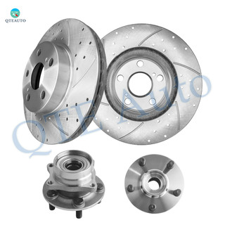 Set of 4 Front 255mm Drilled Slotted Brake Disc Rotors-Wheel Hub Bearing Assembly For 2004-2009 Toyota Prius