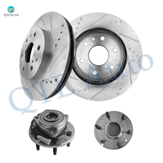 Set of 4 Front 330mm Drilled Slotted Brake Disc Rotors-Wheel Hub Bearing Assembly For 2010-2014 GMC Yukon 6 Stud 515174