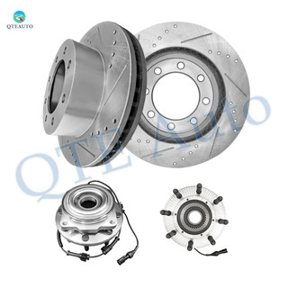 Set of 4 Front 347mm Drilled Slotted Brake Disc Rotors-Wheel Hub Bearing Assembly For 2005-2010 Ford F-250 Super Duty