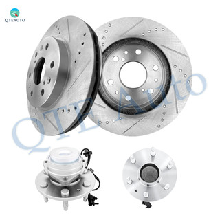 Set of 4 Front 330mm Drilled Slotted Brake Disc Rotors-Wheel Hub Bearing Assembly For 2011-2013 GMC Sierra 1500