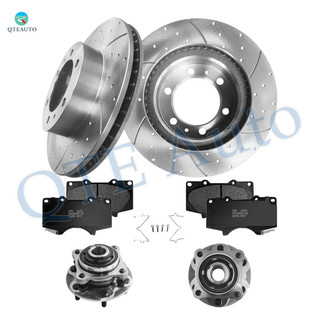 Set of 8 Front 319mm Drilled Slotted Brake Disc Rotors-Ceramic Brake Pad Kit-Wheel Hub Bearing Assembly For 2003-2009 Toyota 4Runner RWD