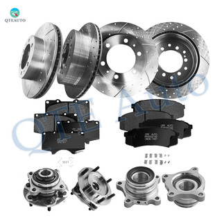 Set of 16 Front 319mm-Rear 312mm Drilled Slotted Brake Disc Rotors-Ceramic Brake Pad Kit-Wheel Hub Bearing Assembly For 2007-2009 Toyota FJ Cruiser RWD