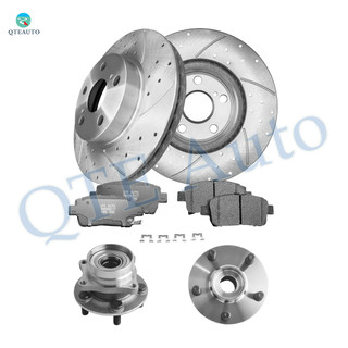 Set of 8 Front 255mm Drilled Slotted Brake Disc Rotors-Ceramic Brake Pad Kit-Wheel Hub Bearing Assembly For 2004-2009 Toyota Prius D990 7695