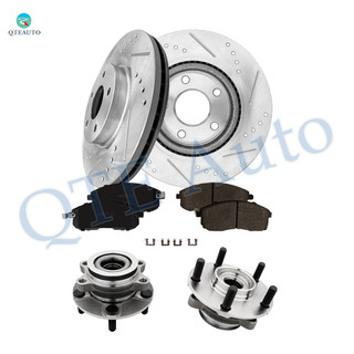 Set of 8 Front 296mm Drilled Slotted Brake Disc Rotors-Ceramic Brake Pad Kit-Wheel Hub Bearing Assembly For 2007-2012 Nissan Sentra