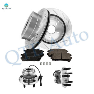 Set of 8 Rear 303mm Drilled Slotted Brake Disc Rotors-Ceramic Brake Pad Kit-Wheel Hub Bearing Assembly For 2010-2017 Chevrolet Equinox