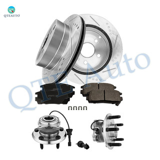 Set of 8 Rear 303mm Drilled Slotted Brake Disc Rotors-Ceramic Brake Pad Kit-Wheel Hub Bearing Assembly For 2010-2017 Chevrolet Equinox